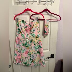 Lilly Pulitzer Kylo strapless skirted romper with belt. Size 8. VGUC